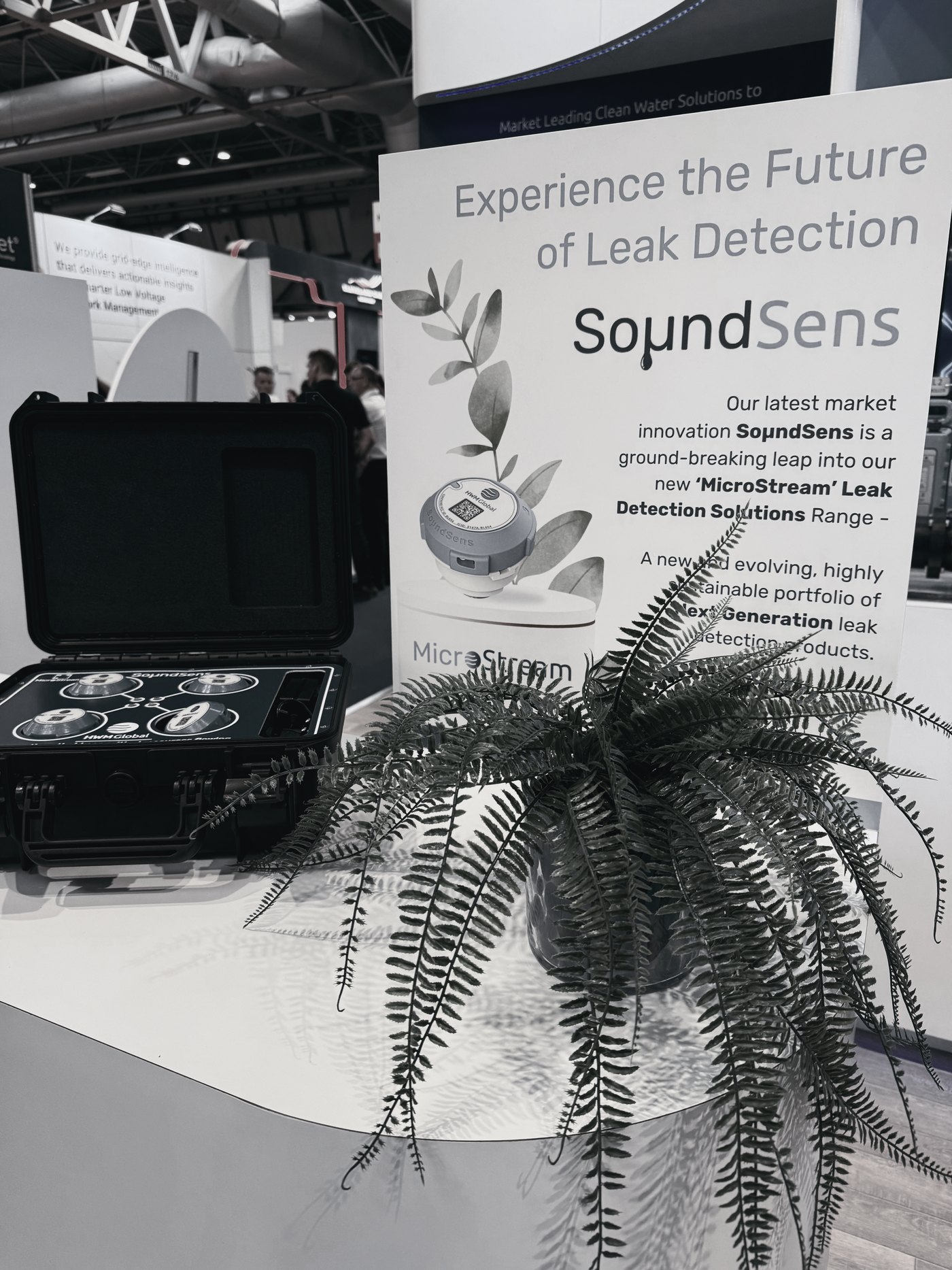Bethany's SoundSens product stand at a trade show for HWM Global.
