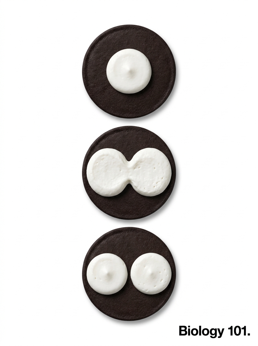 Stage 04 — art-directed for believability, glossy whipped cream, a clearer figure-8 middle frame.
