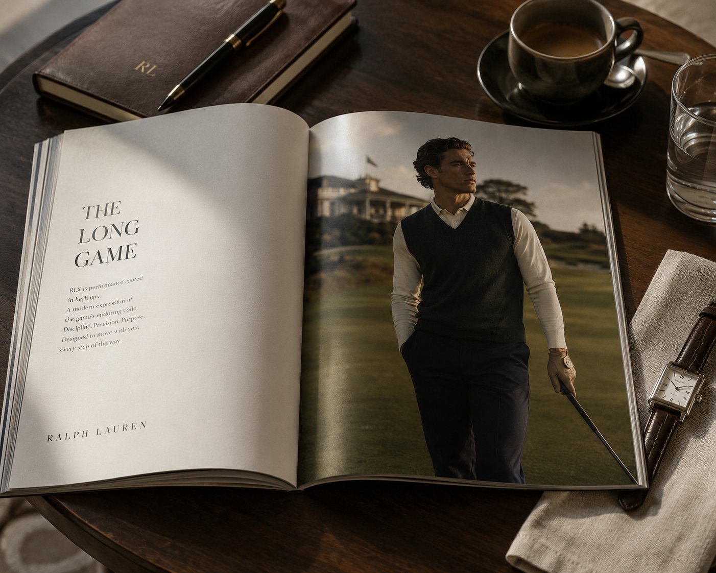 Editorial advertorial opener — The Long Game — in a premium lifestyle title.