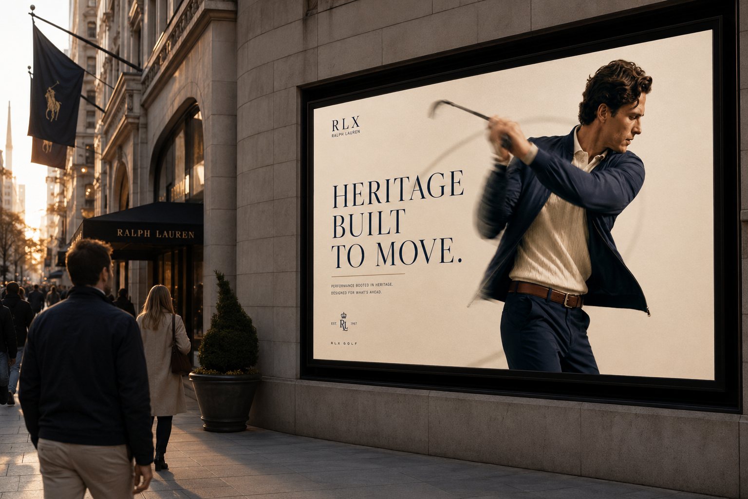Digital out-of-home city screen reading Heritage Built to Move.
